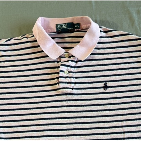 Polo Ralph Lauren Polo‎ Shirt Men 2XL XXL Pink Black Striped Logo - Picture 1 of 15